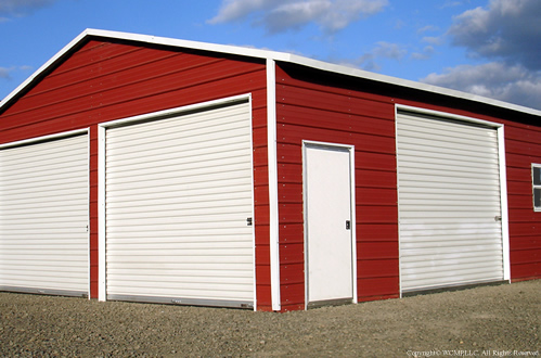 A-frame Horizontal 24′ width x 26′ length x 12′ height (2) Sides Closed (2) Ends Closed (1) Bay Opening (4) 10′ x10′ Roll-up Door (1) 34″ x 72″ Walk-in Door Extra Braces