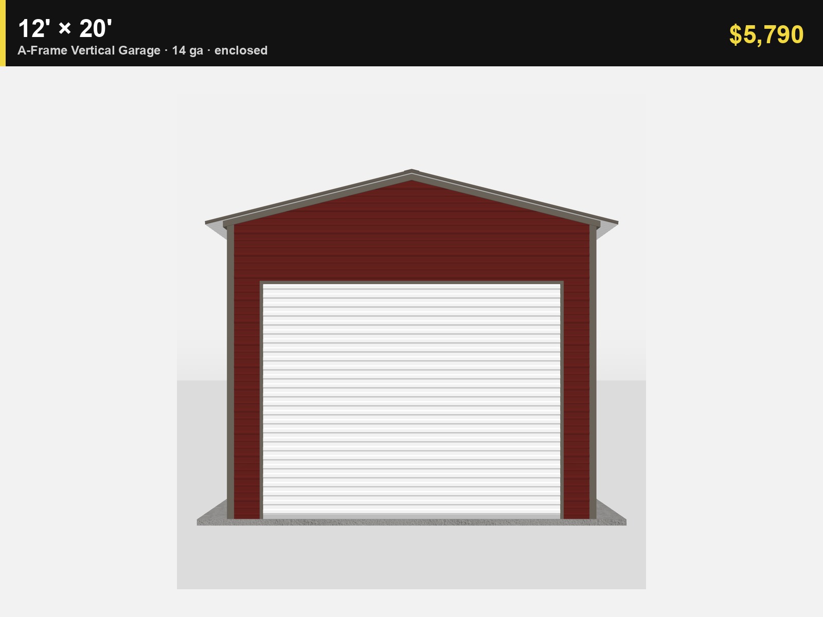12' x 20' A-Frame Vertical Enclosed Garage (14ga)