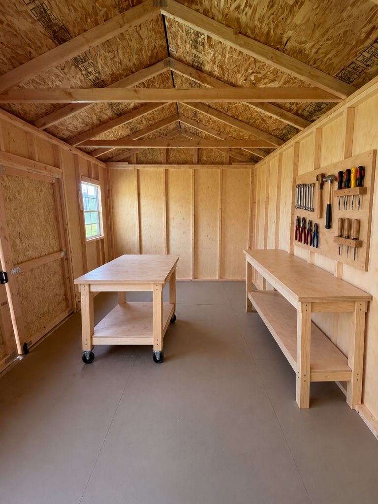AI interior concept: Your own woodshop staged from an actual Serious Sheds interior photograph